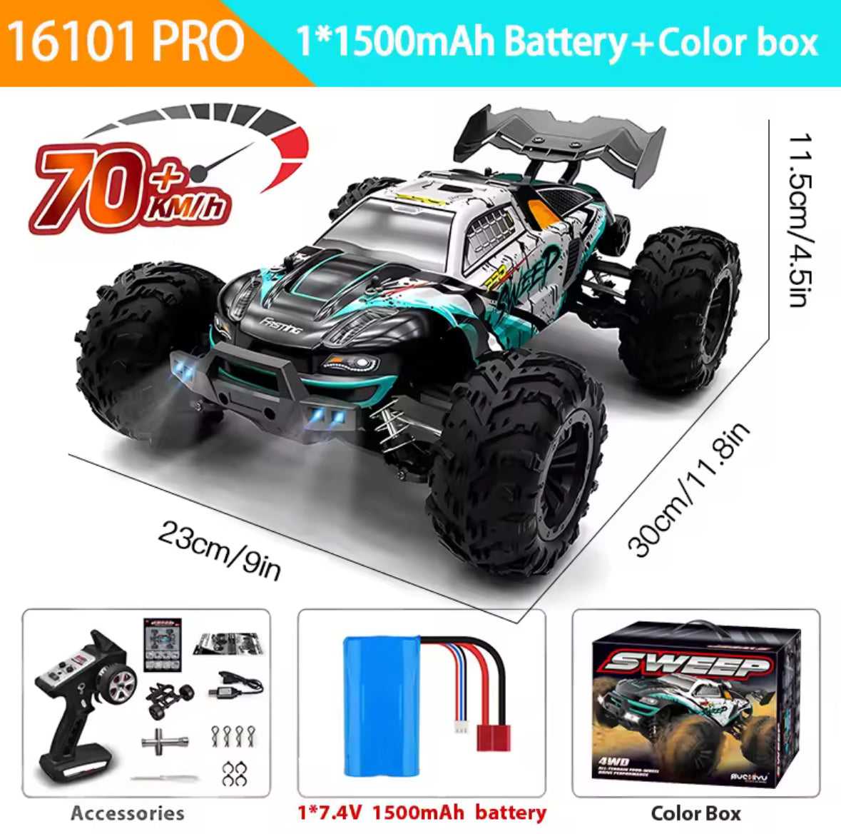 1/16 70km/H 4wd Rc car with led remote control cars 4*4 truck