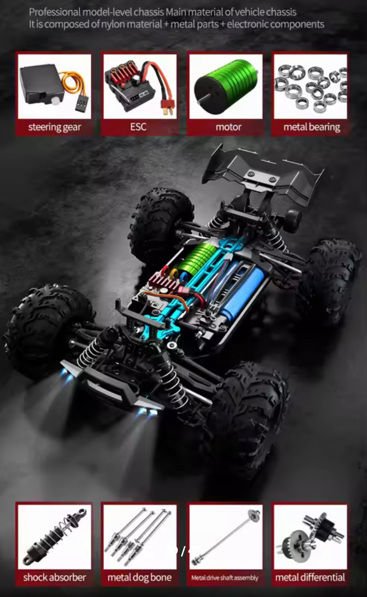 1/16 70km/H 4wd Rc car with led remote control cars 4*4 truck