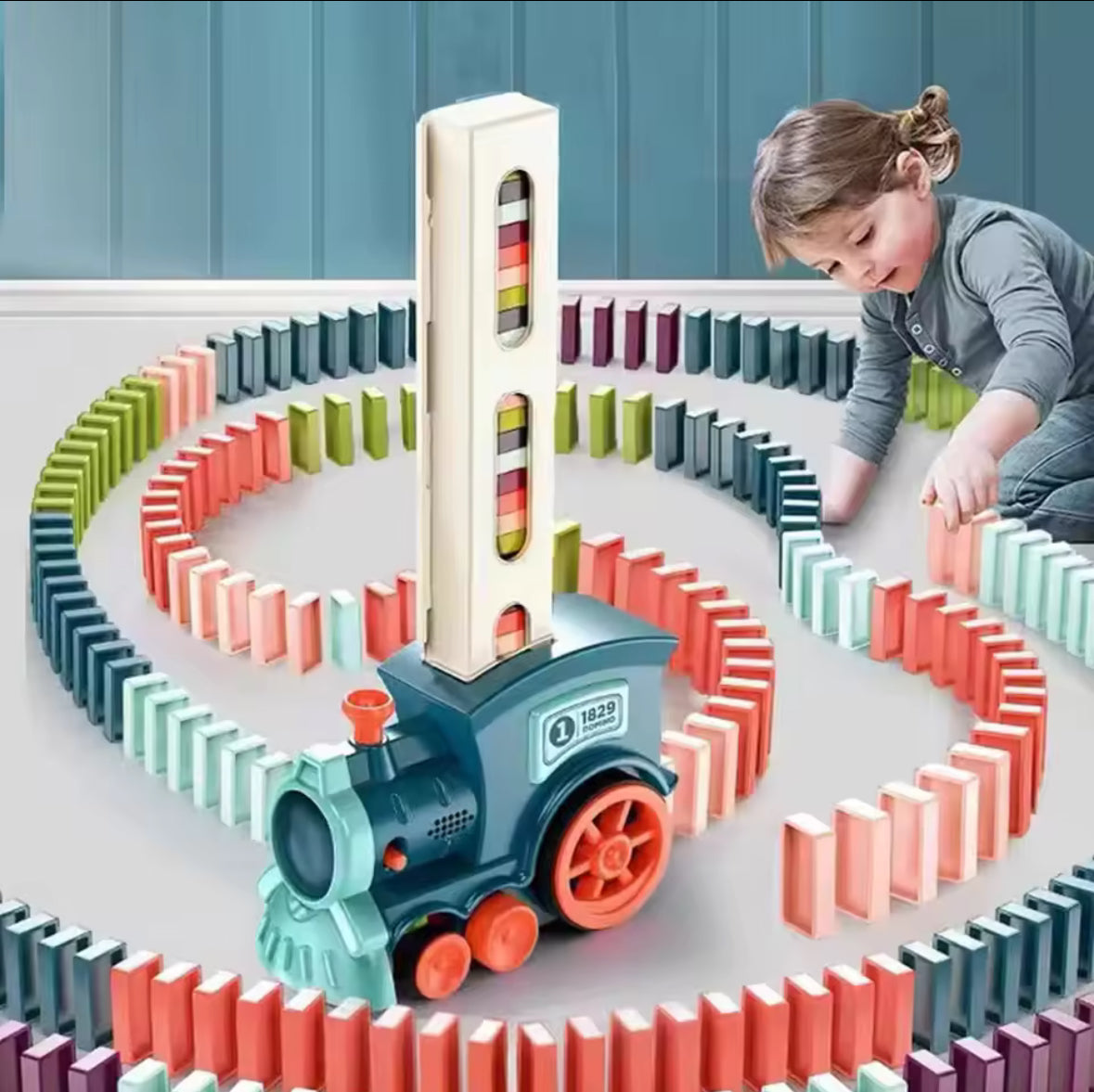 Electric Domino Train Set Kids Automatic Laying Colorful Domino Train with Lighting Sound Effects DIY Toys Kids Birthday Gift