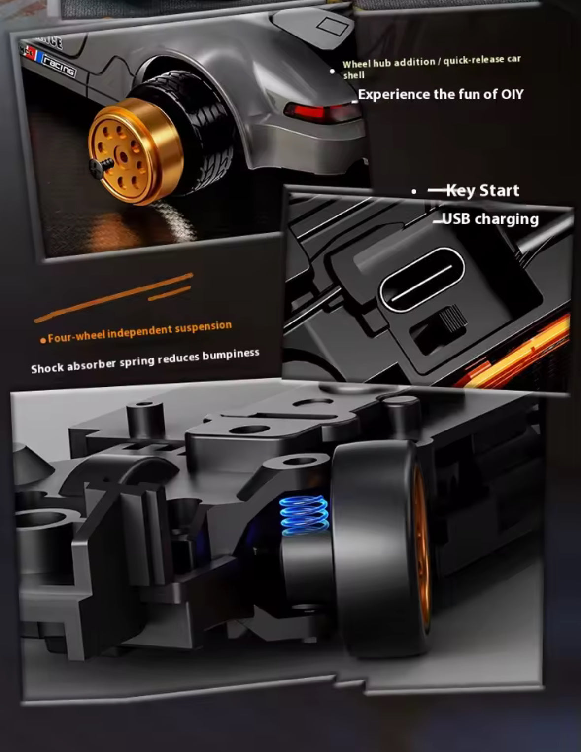 Rc Porsche Car Remote Control Drift Racing Mini Car Model Alloy High-Speed Four-Wheel Drive Gyroscope Simulation Lights 1:43