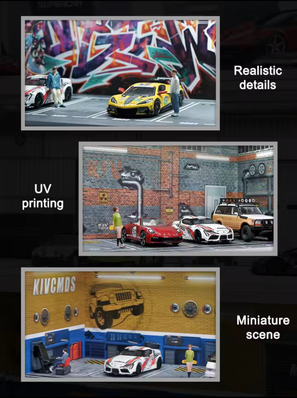 1/64 Garage scene Model Scene with Light Version Simulation Model Scene Decoration Collect (Excluding dolls and car models