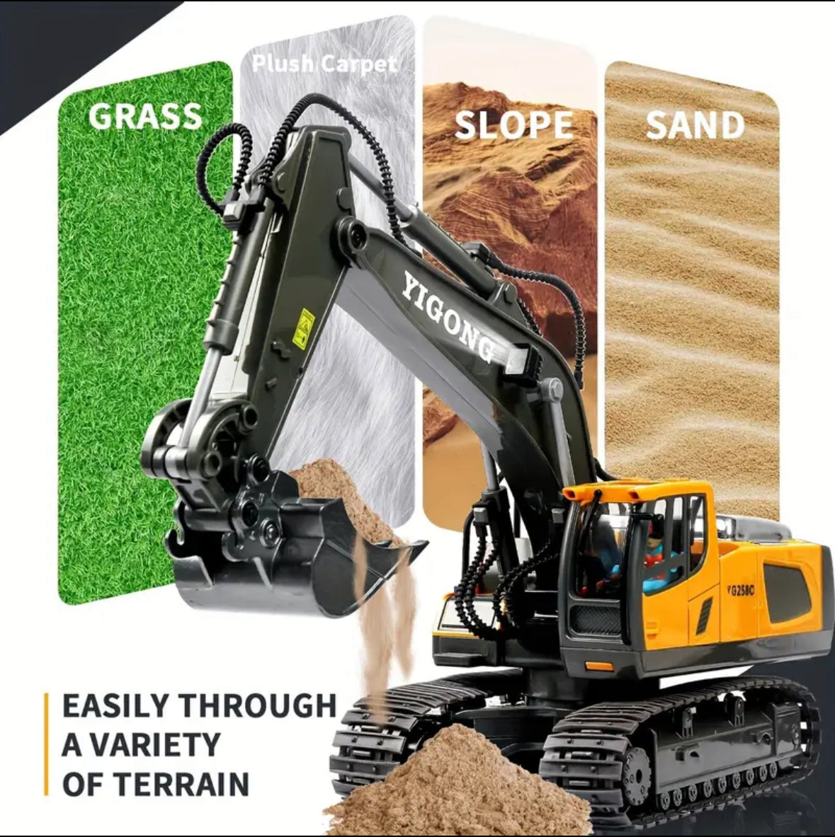 Remote control excavator toy for boys,Rc construction toy with metal shovel,light ,sounds,2.4ghz,turn 680 degree 1/18 scale