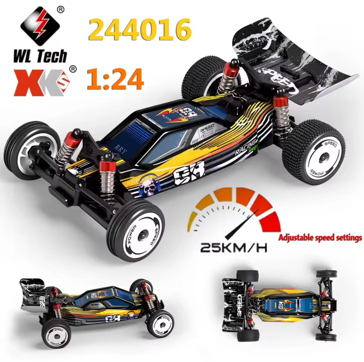WLtoys 244016 25KM/H High Speed Remote Control Car 1/24 Scale 2WD Drift Racing Toy 2.4G All Terrain Electric Christmas Gift