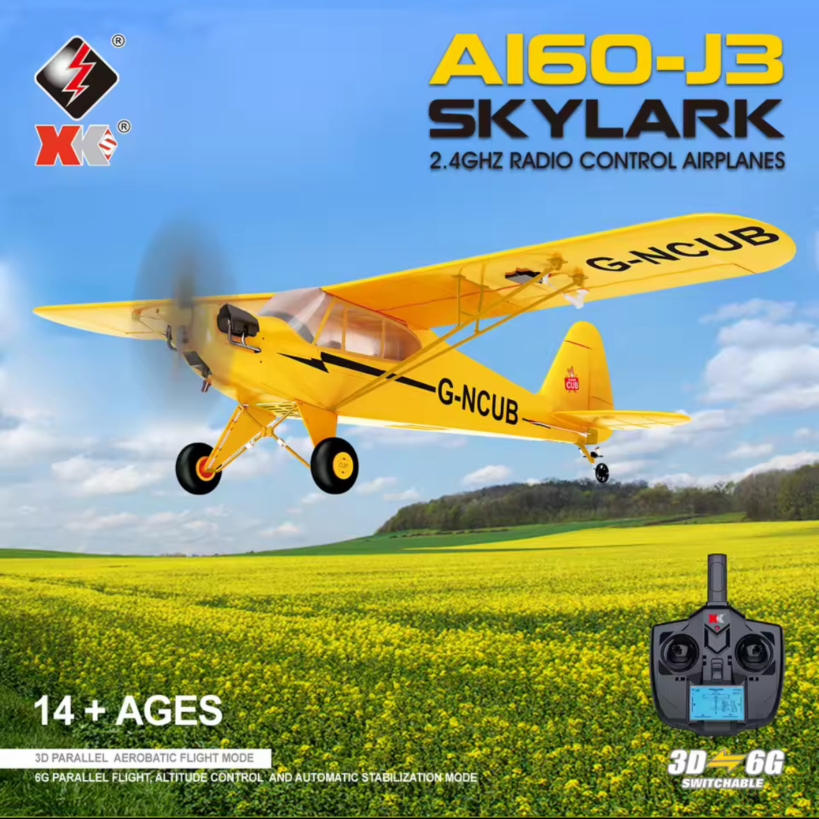 RC Plane RTF 2.4G Brushless Motor 3D/6G Remote Control Airplane Wltoys A160 Upgraded J3-CUB Ready To Fly