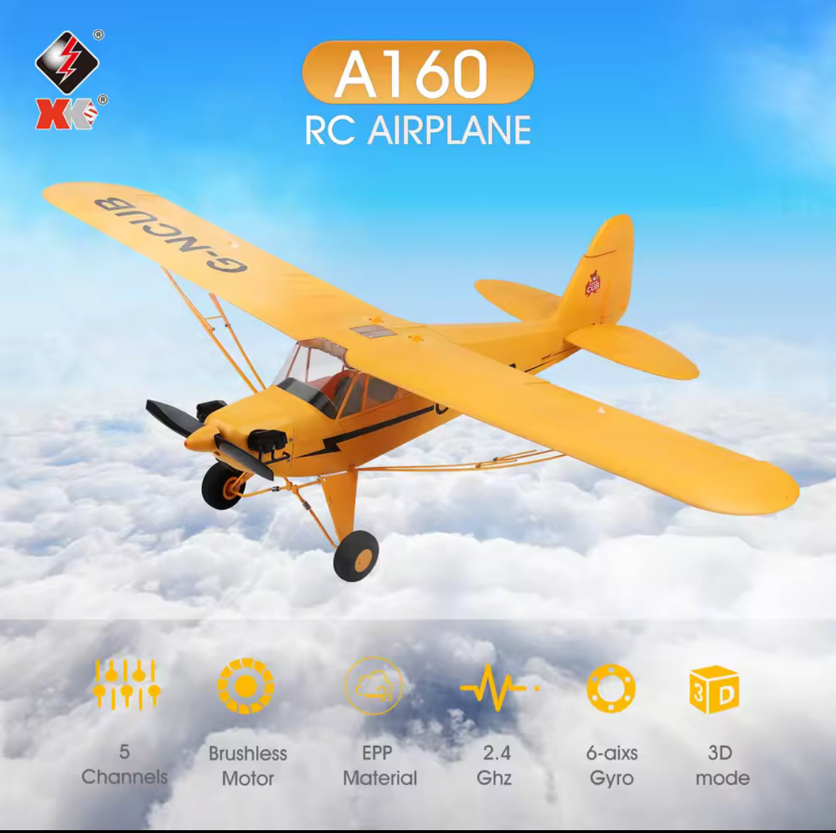 RC Plane RTF 2.4G Brushless Motor 3D/6G Remote Control Airplane Wltoys A160 Upgraded J3-CUB Ready To Fly
