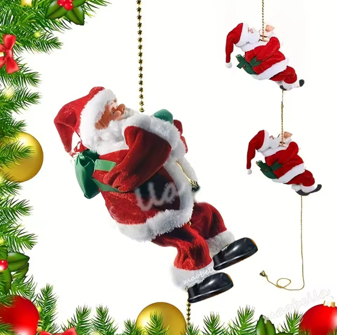 Santa Claus Climbing Beads Battery Operated Electric Climb Up and Down Climbing Santa with Light Music Christmas Decor Ornament