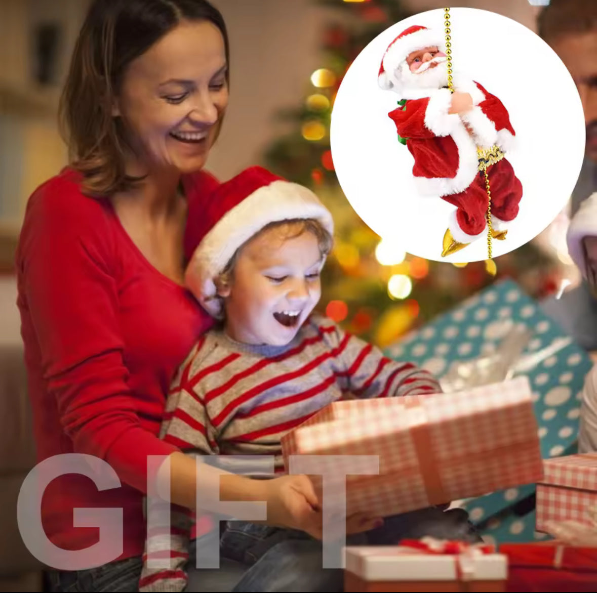 Santa Claus Climbing Beads Battery Operated Electric Climb Up and Down Climbing Santa with Light Music Christmas Decor Ornament