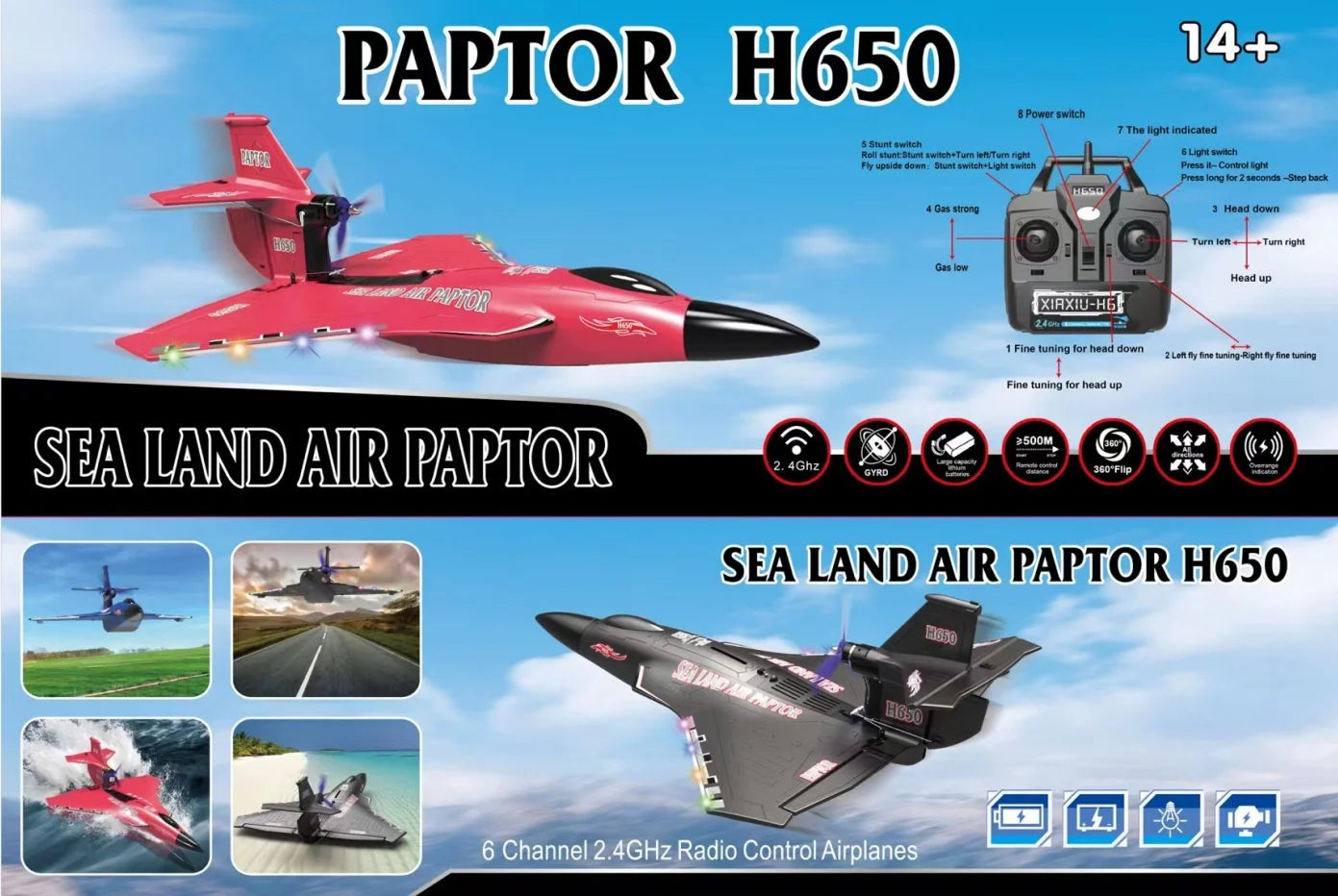 New H650 Big Size Rc Plane Water Proof And Fall Resistant Land And Air Raptor Rc Raptor Fixed Wing Foam Aircraft Outdoor Glider