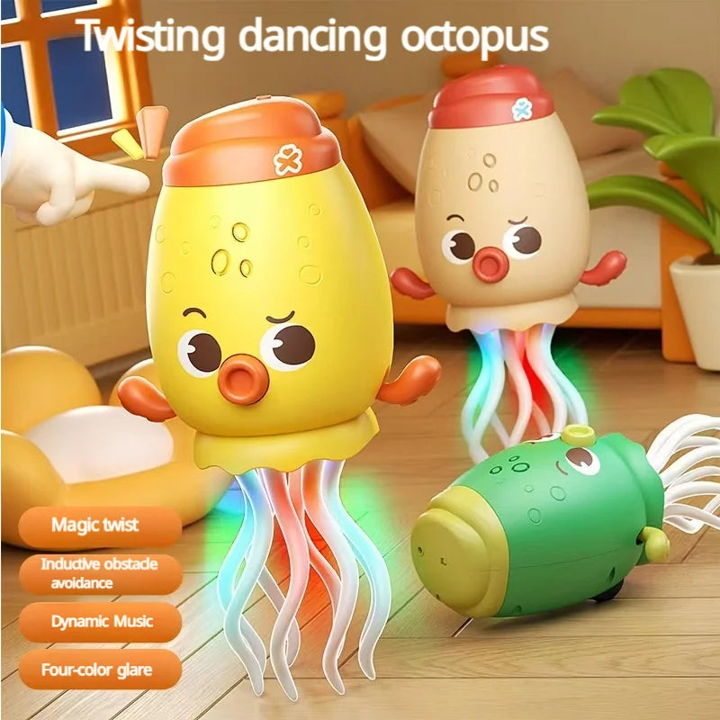 Electric Dancing Octopus Toy Kids Sound and Light Obstacle Avoidance Crawling Simulated Octopus Baby Fun Interactive Toys