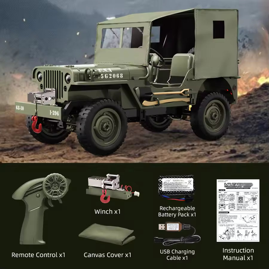 1:10 RC Military Jeep – 4WD Crawler Adventure Truck