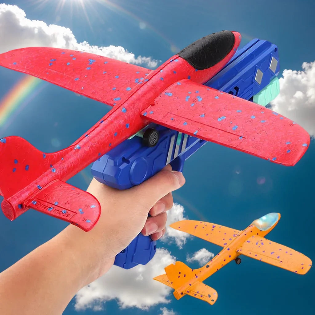 Foam Airplane Launcher Plane Glider Catapult Gun Toy Children Outdoor Game Shooting Fly Roundabout Toys for Kids Gift