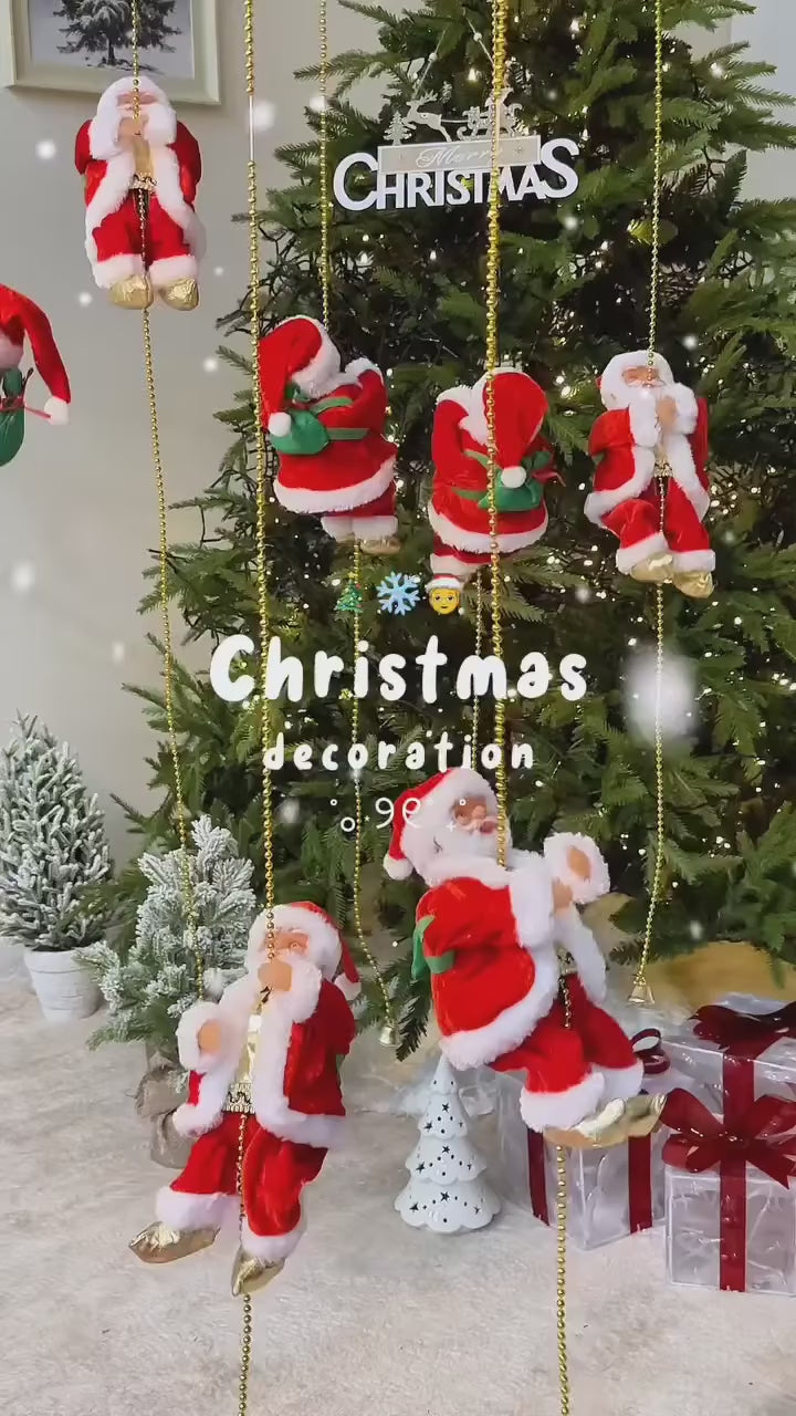 Santa Claus Climbing Beads Battery Operated Electric Climb Up and Down Climbing Santa with Light Music Christmas Decor Ornament